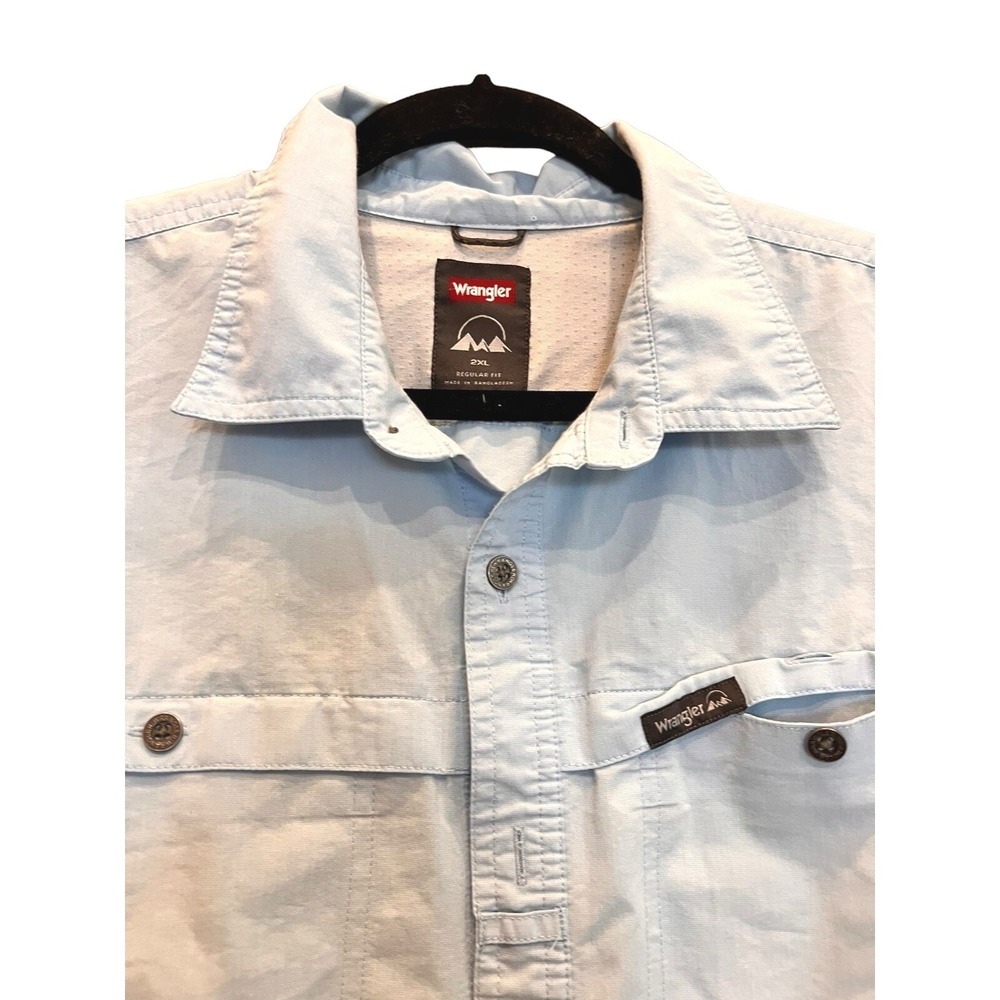 Wrangler Regular Fit Mens 2XL Gray Short Sleeve Shirt Fishing Hiking Vented